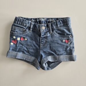 Cat & Jack Girls' Embroidered Denim Shorts - Blue with Pink & White Flowers
